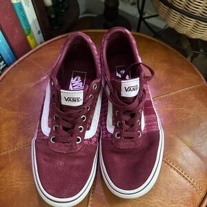 Vans Women's Maroon and White Sneakers
